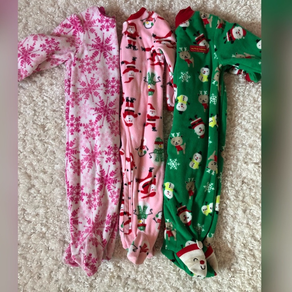 3 pairs of winter holiday fleece zip up pajamas - Picture 3 of 6